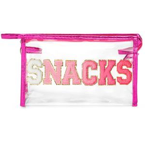 Large Clear Snacks Pouch - Preppy Patch Rose Red Chenille Varsity Letter Pvc🐋